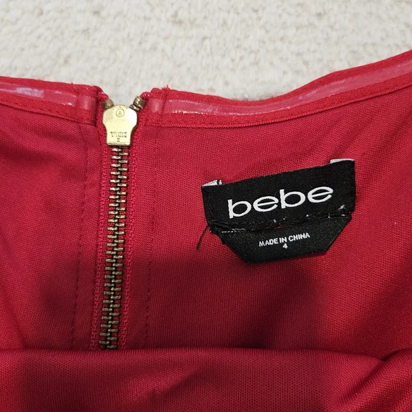 Preloved Bebe Red Midi Sheath Dress Size 4 Formal Feminine Party Office Glam - Picture 5 of 11